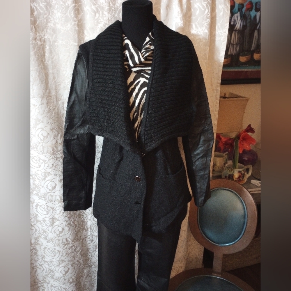 H by Halston Leather and Wool Sweater Jacket - Picture 2 of 11